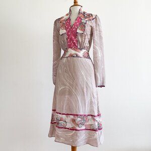 Clements Ribeiro Silk Marbled Applique Dress England